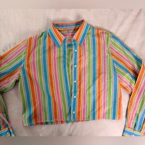 Rainbow button down top cropped